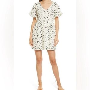 Madewell Lightspun Ruffle-Sleeve Babydoll Dress in Dot Toss XXS